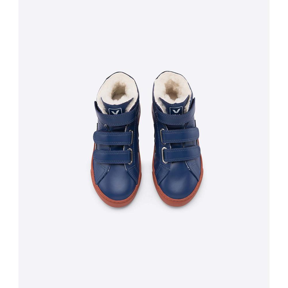 Kids' Veja ESPLAR MID FURED LEATHER Shoes Blue | SG 758OKI